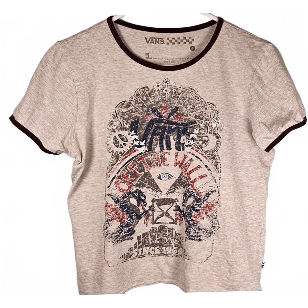 Vans Off the Wall Women's Graphic Tee Cream With Burgundy Trim Small Skatecore